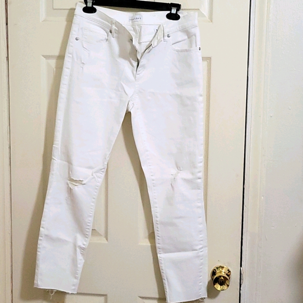 white denim skinny crop jeans